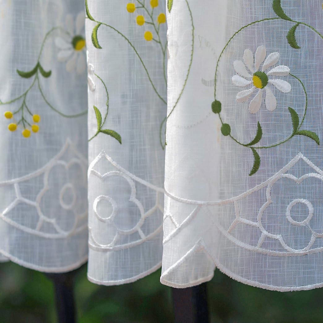 Amazon｜Wemay刺繍 花柄 カフェカーテン セット2枚組 小窓